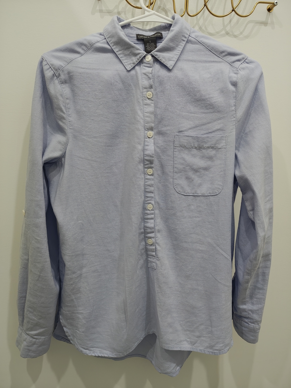 Chelsea & Theodore Light Blue Linen-Blend Button Shirt - Picture 2 of 6